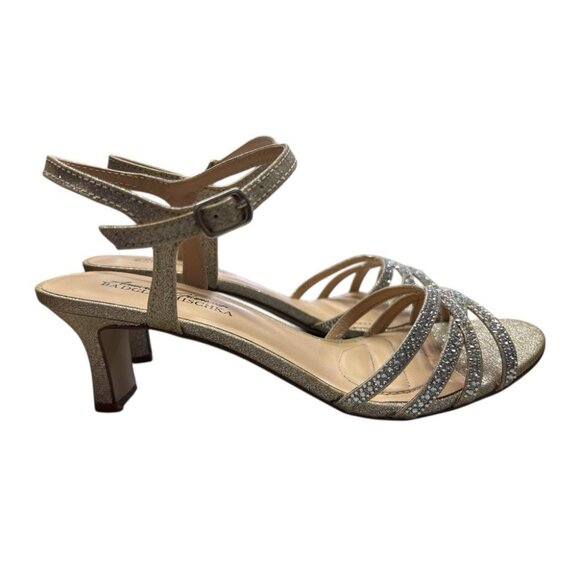 American Glamour Badgley Mischka Vera Gold Glitter High Heel Sandal Shoes SIZE 8 - Picture 2 of 5
